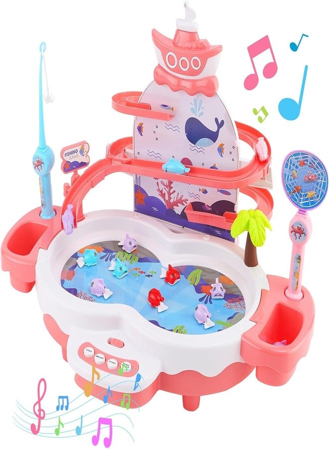 Maycoly 3in1 Fishing Game Toys for Kids with 34PCS Accessories Including Fishing Rod, Small Fish, Track, etc., STEM Toys with Music and Stories for Preschool Learning (Pink) - Image 1